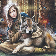 Оригинал схемы вышивки «Девушка и волк» (№1942135)