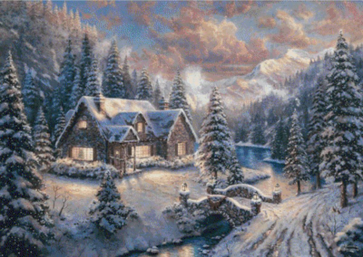 Christmas in the Mountains. - thomas kinkade paintings.snowscapes.christmas. - предпросмотр