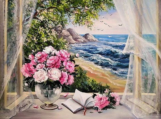утро на море - окно, море - оригинал