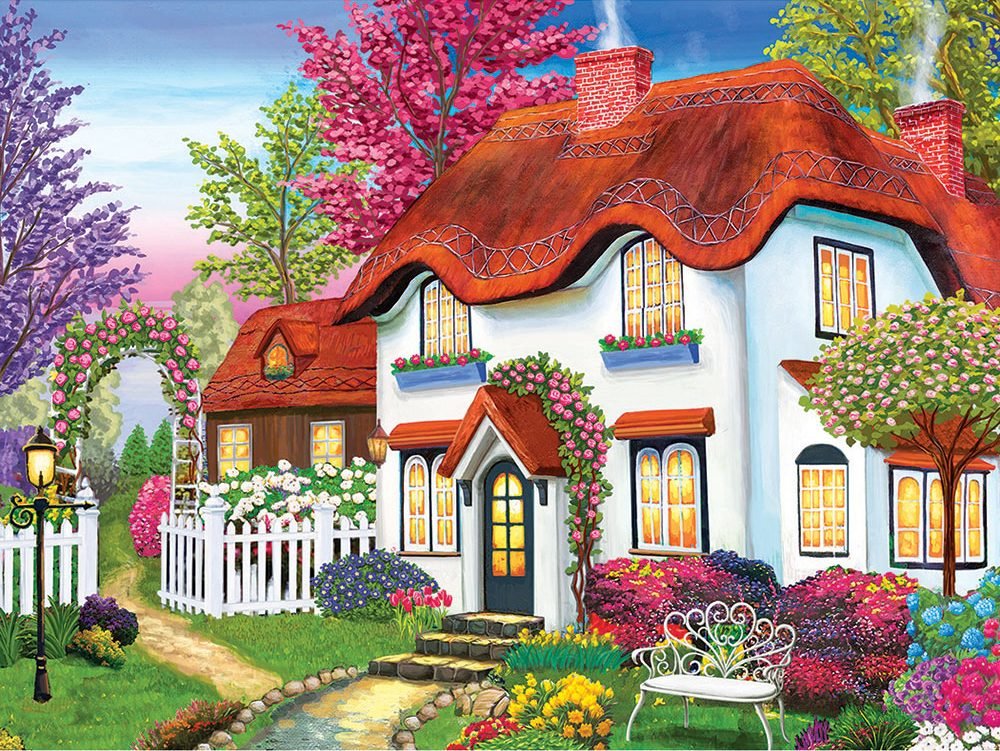 №1942732 - цветы, пейзаж, домики - оригинал