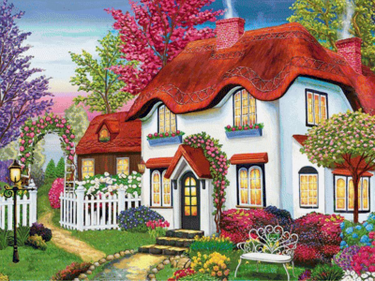 №1942732 - цветы, домики, пейзаж - предпросмотр