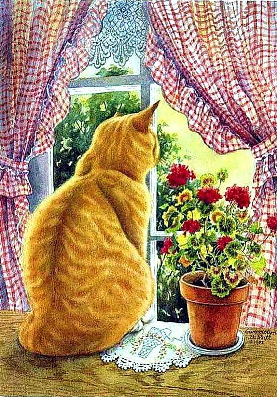 серия "окна" - кот, окно, интерьер - оригинал