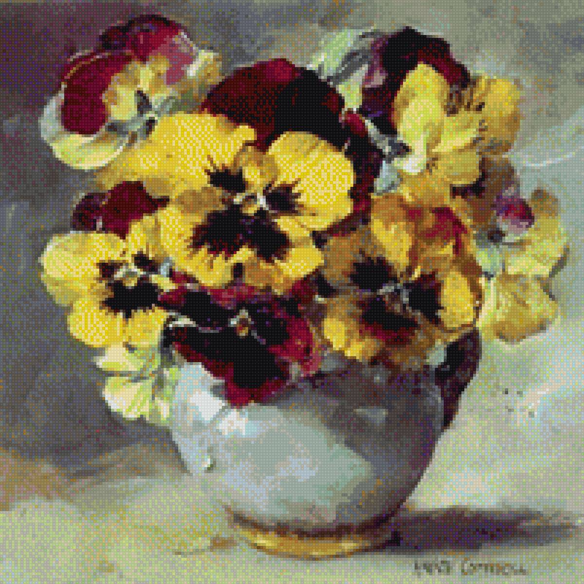 Анютины глазки - живопись, натюрморт - предпросмотр