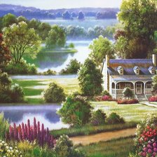 Схема вышивки «A Beautiful House Amidst Nature.»