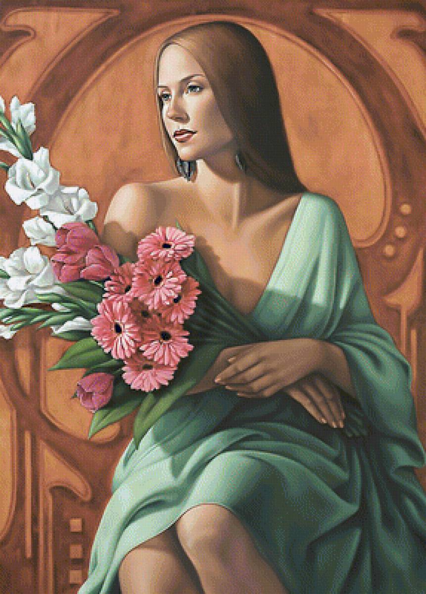 Портрет девушки - девушка, цветы, портрет - предпросмотр