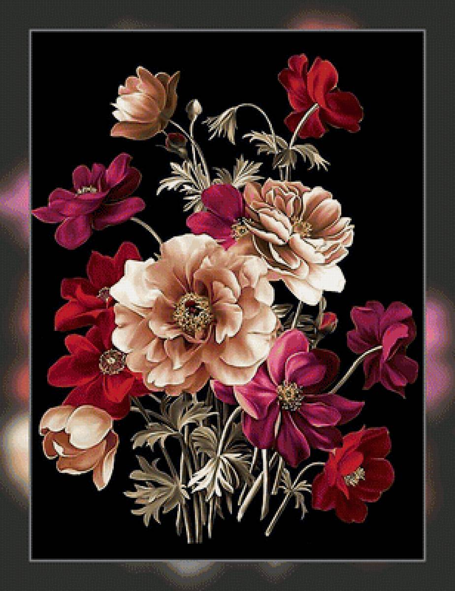 Цветы. - цветы, черный., фон - предпросмотр