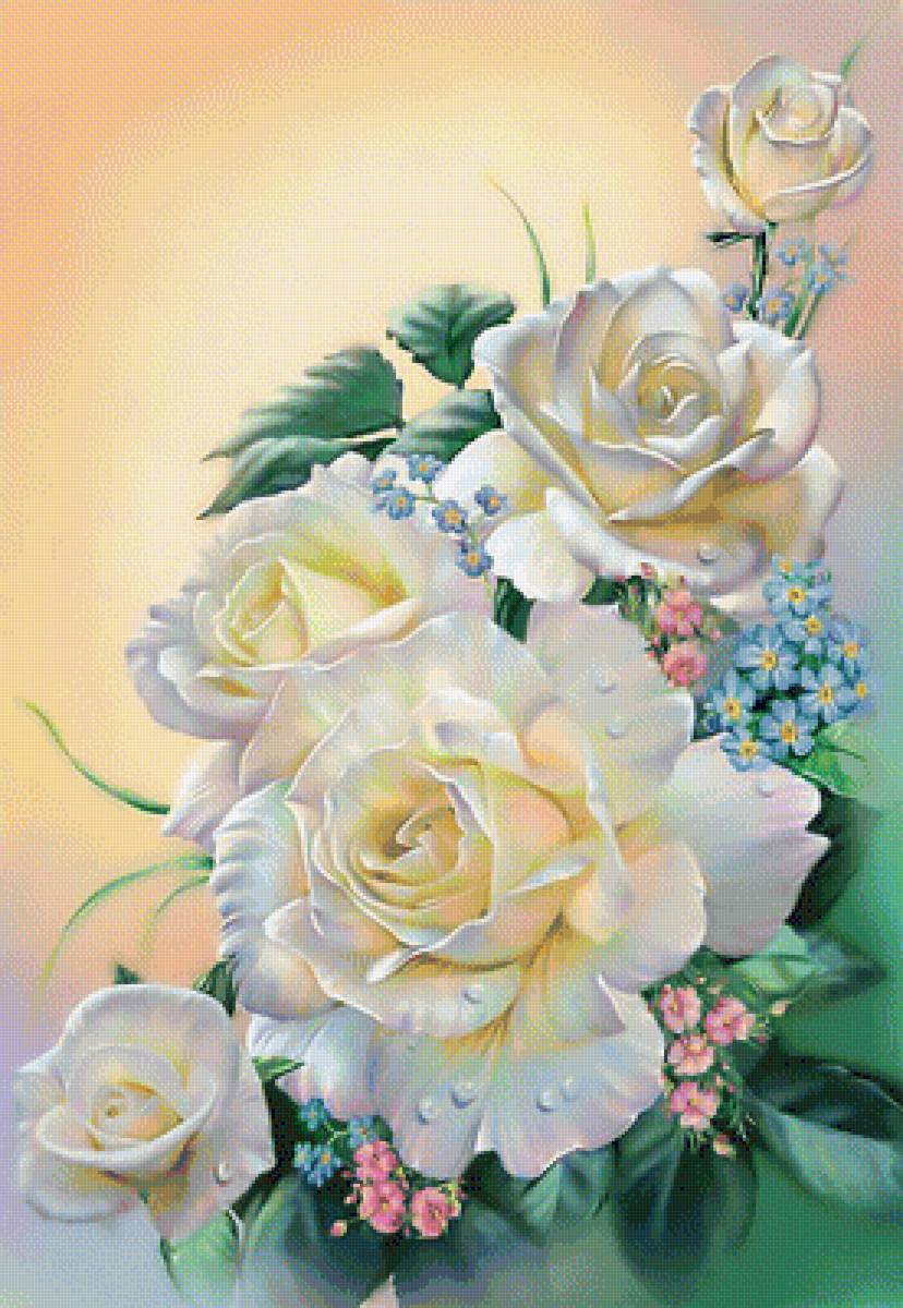 Белые розы2. - незабудки, белые, розы, букет. - предпросмотр