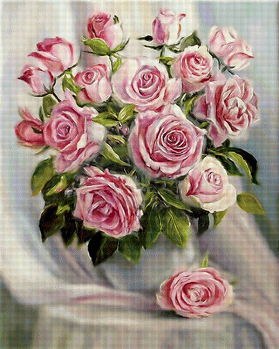 Розовые розы. - розовые, букет, розы, живопись. - предпросмотр