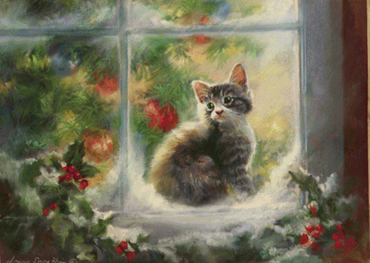 Christmas Kitty. - laurie snow-hein painter.christmas.animals. - предпросмотр