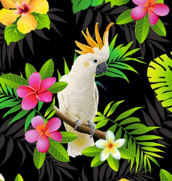 Подушка "Тропики" 1 - тропики, попугай, цветы - оригинал