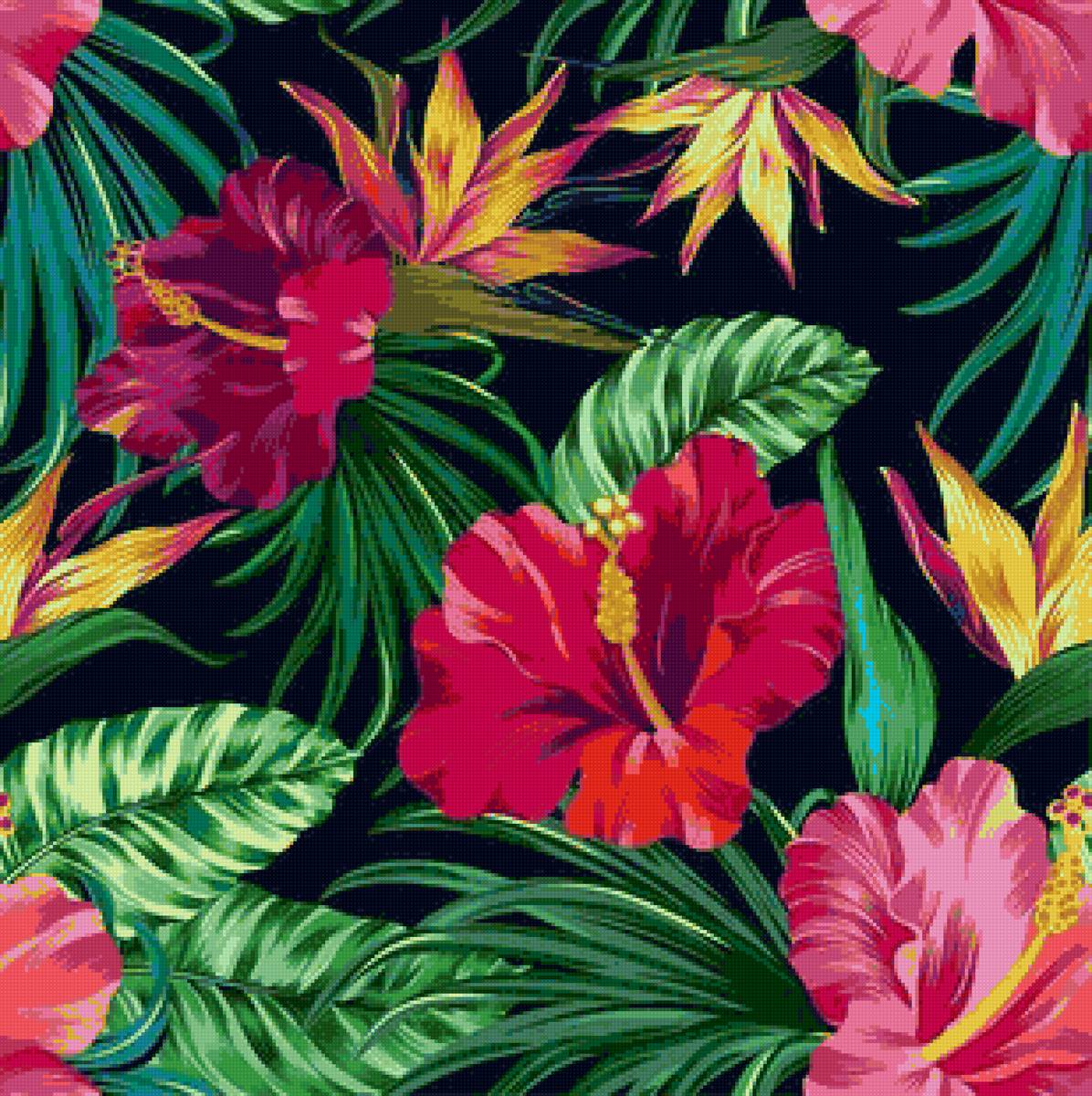 Подушка "Тропики" 2 - тропические цветы, гибискус - предпросмотр