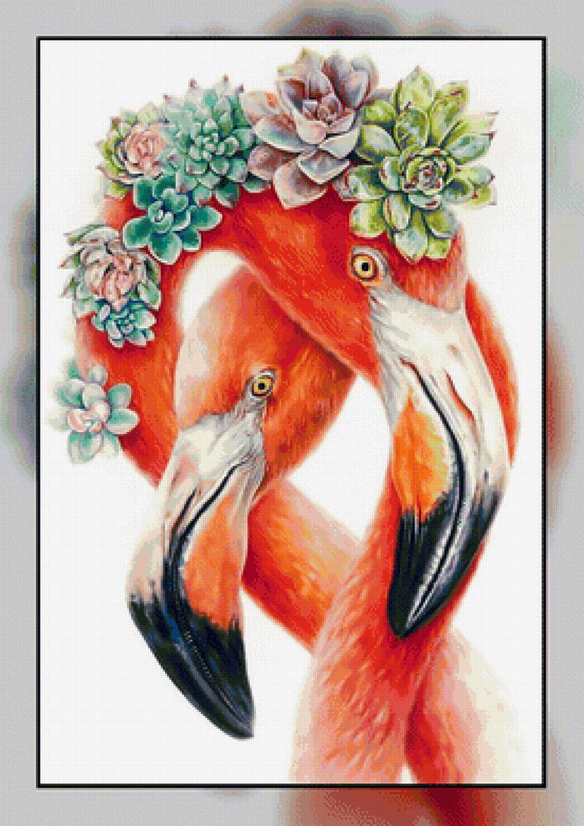 Фламинго. - цветы., фламинго, птицы - предпросмотр