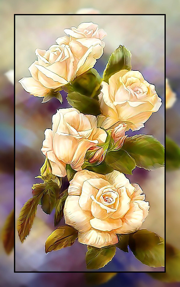 Белые розы. - белые, живопись., букет, розы - оригинал