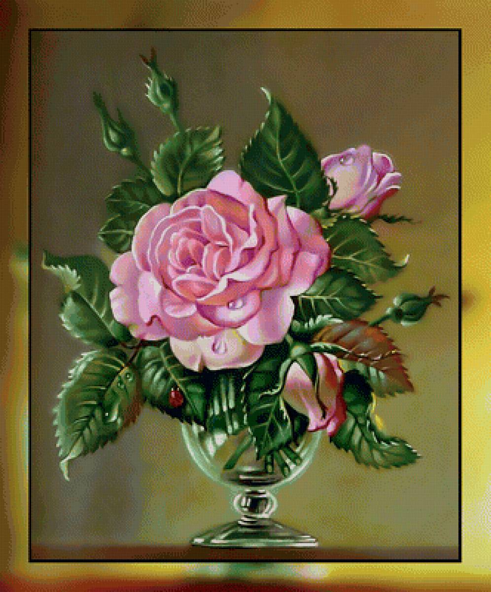 Букет роз. - букет, цветы, ваза., розы - предпросмотр