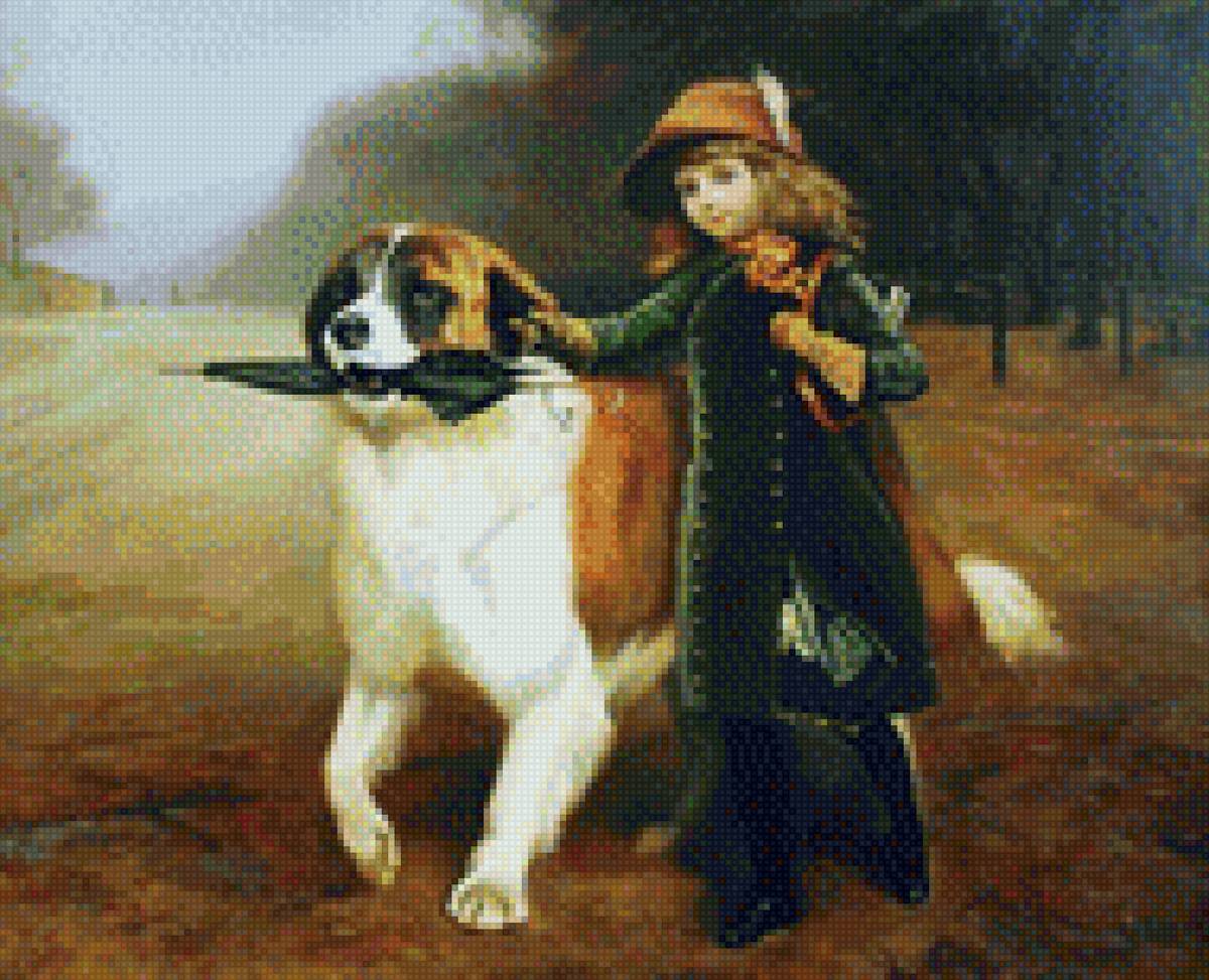 Барбер Чарльз "В школу" -2 - котята, картина, девочка, художники - предпросмотр