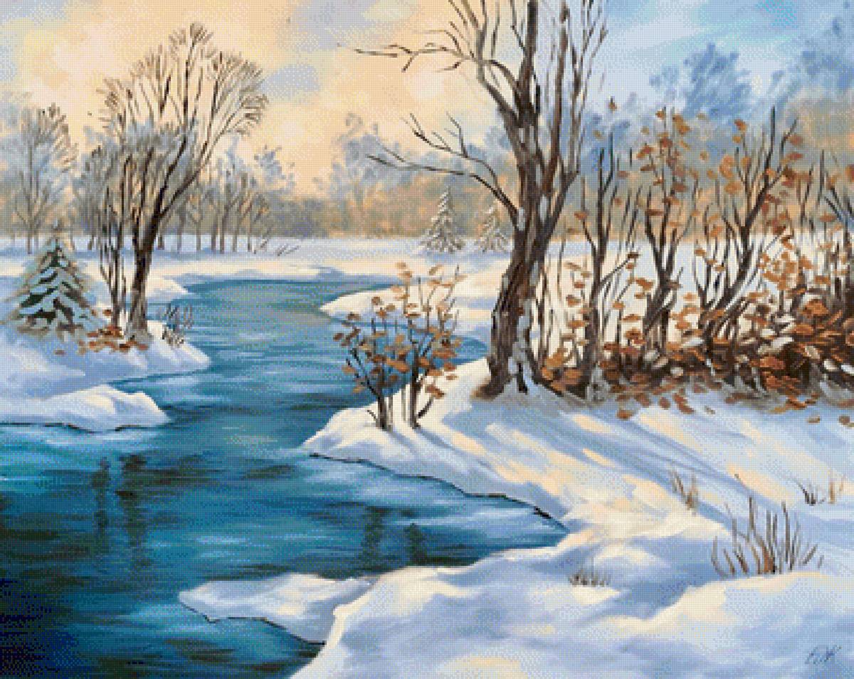 зимний пейзаж - природа, зима, пейзаж, река - предпросмотр