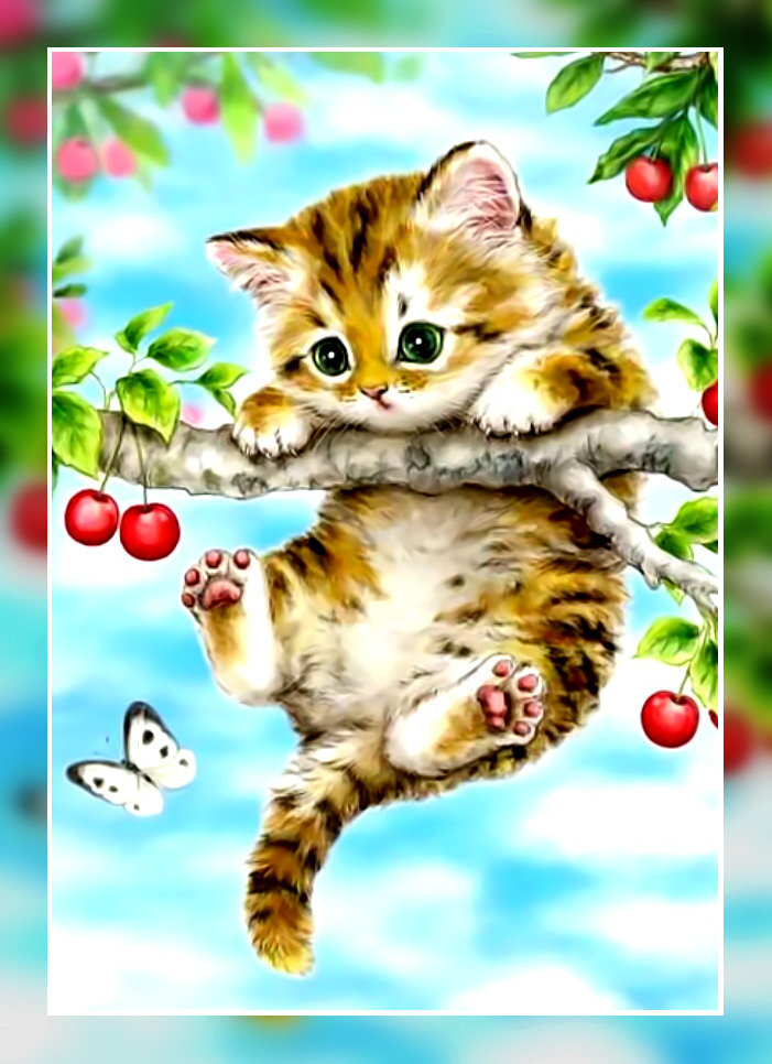 Шалунишка. - бабочка., котенок, рыжий - оригинал