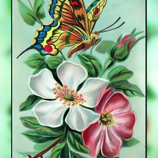 Оригинал схемы вышивки «Цветы и бабочка.» (№1946929)