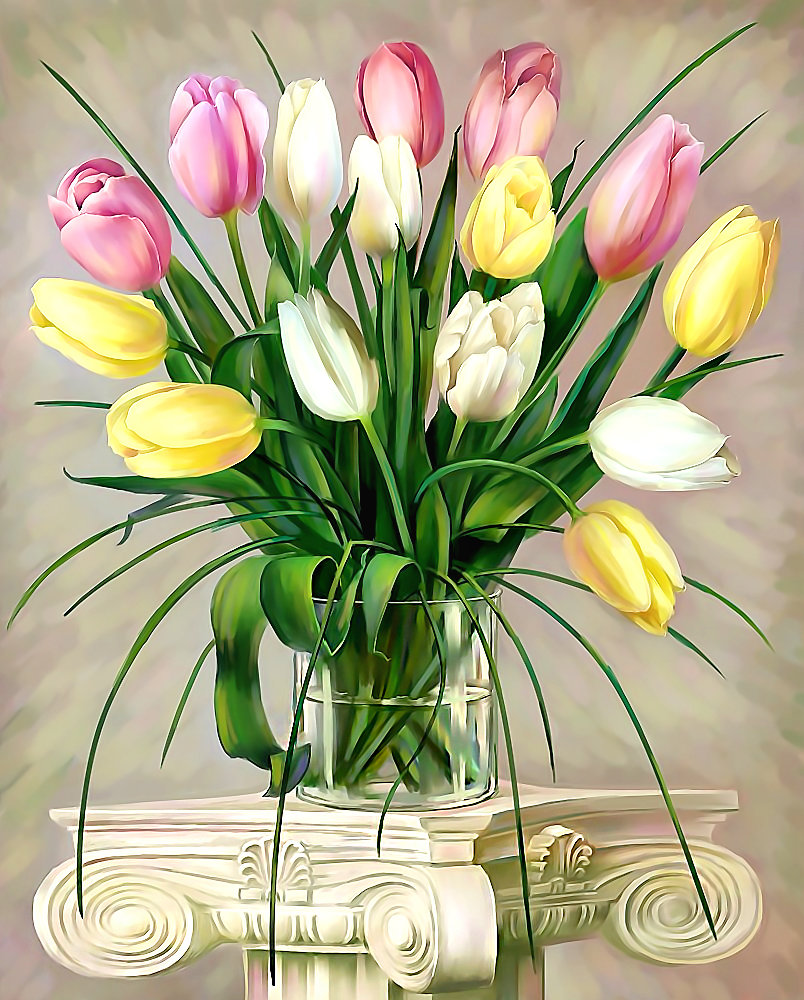 Серия "Букет". Тюльпаны - флора, тюльпаны, букет, цветы - оригинал