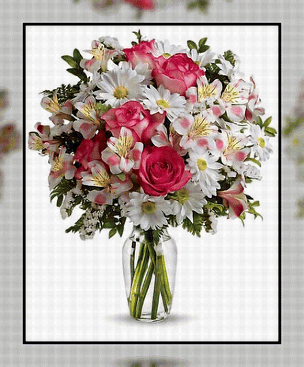 Розы и ромашки. - букет., ромашки, цветы, розы - предпросмотр