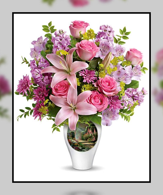 Нежный букетик. - букет, ваза., цветы, лилии, розы - оригинал