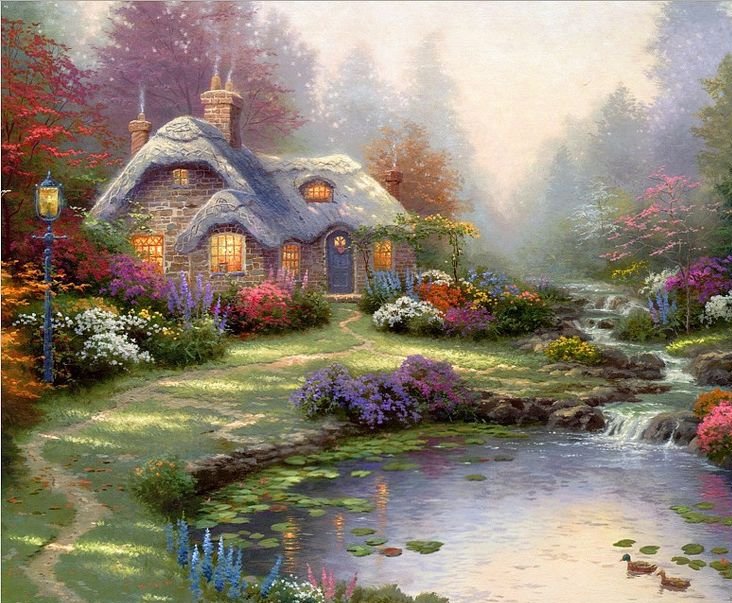 домики томаса кинкейда - домики, природа, пейзаж - оригинал