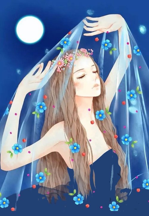 Flowers and Moon Girl - donna - оригинал