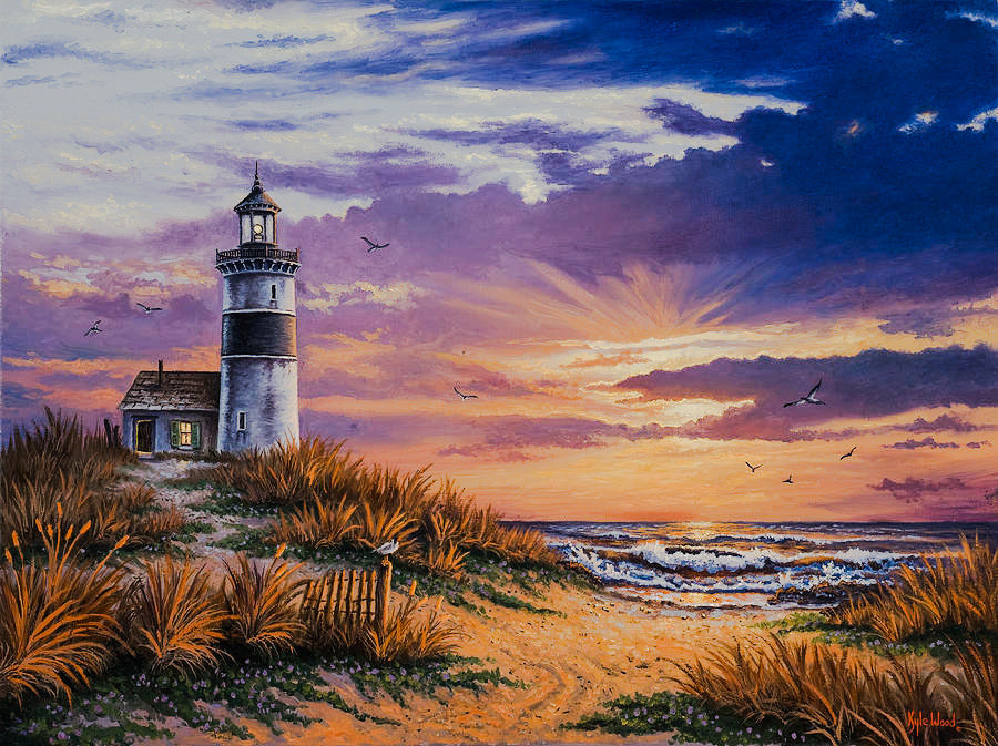 Sunset Lighthouse. - seascape.birds. - оригинал