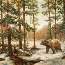 медведь в зимнем лесу