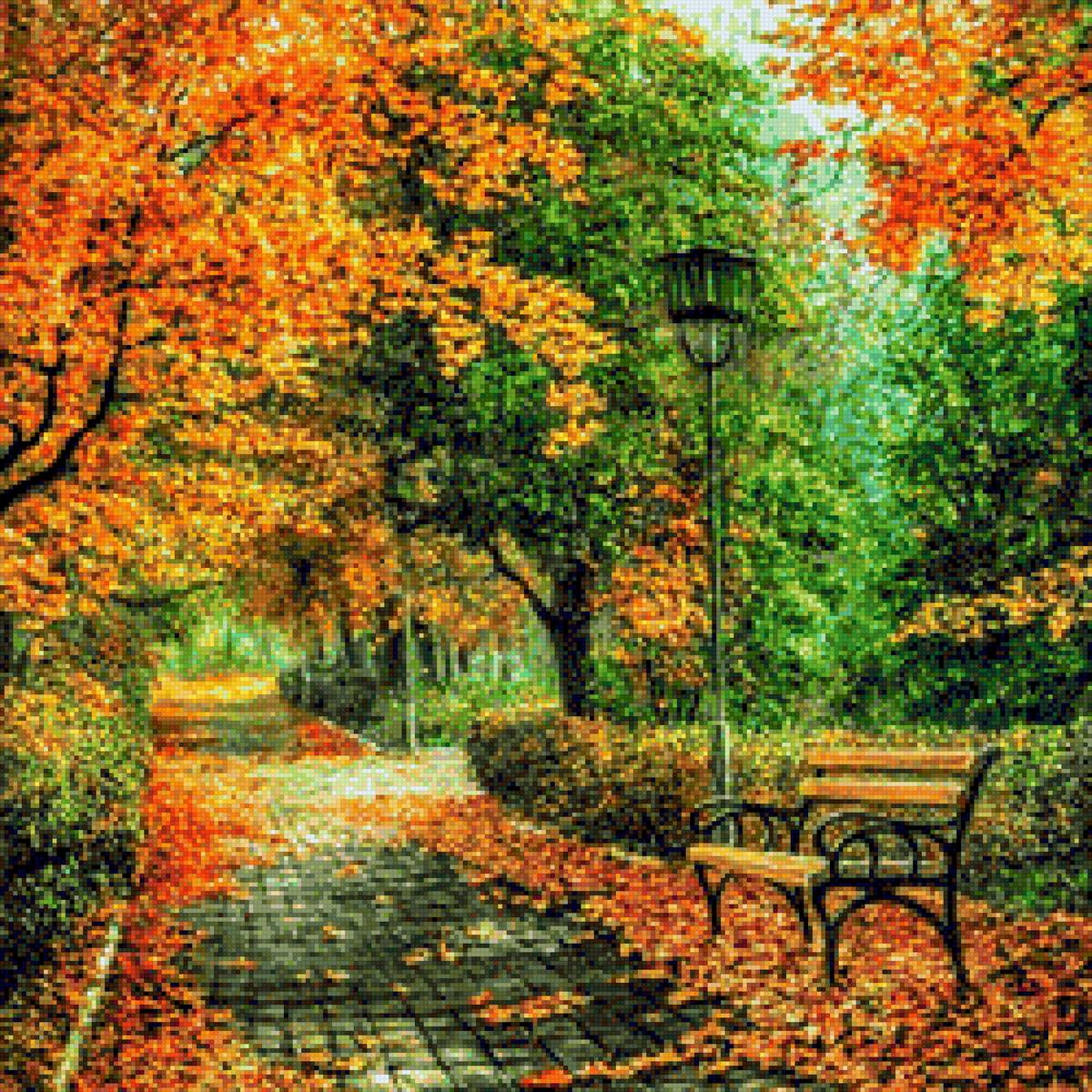 осенний парк - парк, дорожка, природа, лавочка, пейзаж, осень - предпросмотр