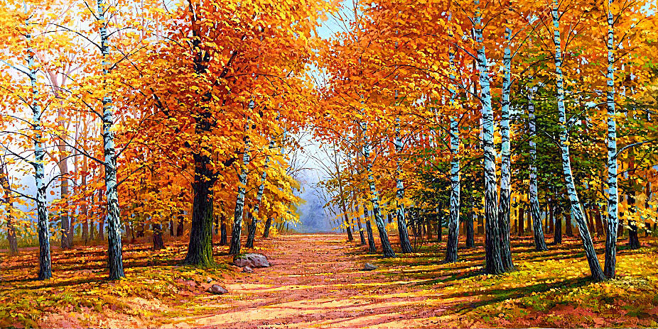 Осенний пейзаж - аллея, осень, березы - оригинал