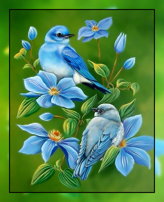 Птички. - цветы., птицы - оригинал