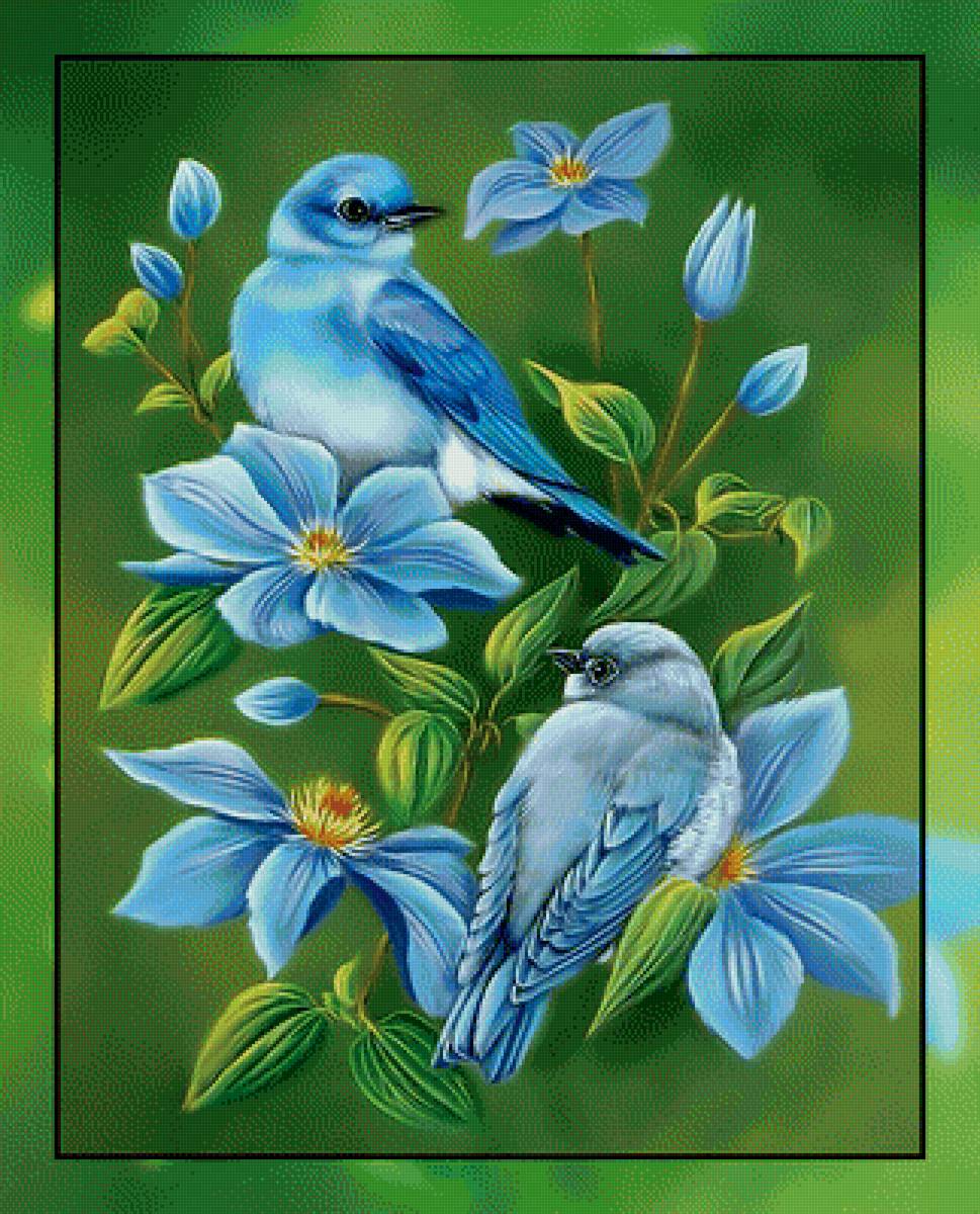 Птички. - цветы., птицы - предпросмотр