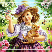 Оригинал схемы вышивки «Девочка с котиком.» (№1950115)