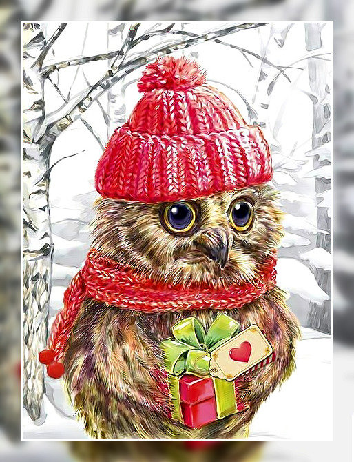 Зимний совёнок. - зима, птица., снег, сова - оригинал