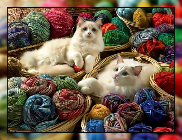 Котики и клубочки. - клубок, нитки., коты - оригинал