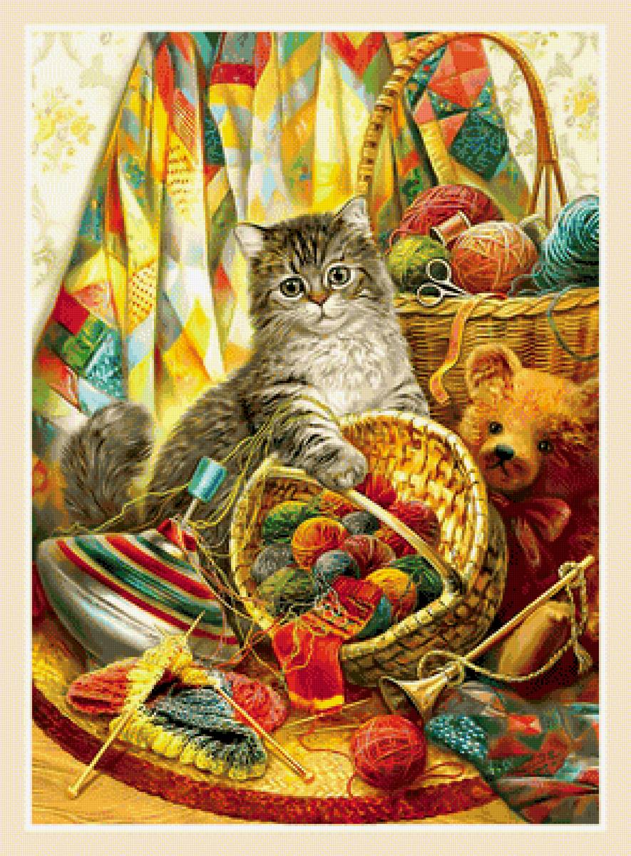 Котик- рукодельник. - кот, пряжа., клубки - предпросмотр