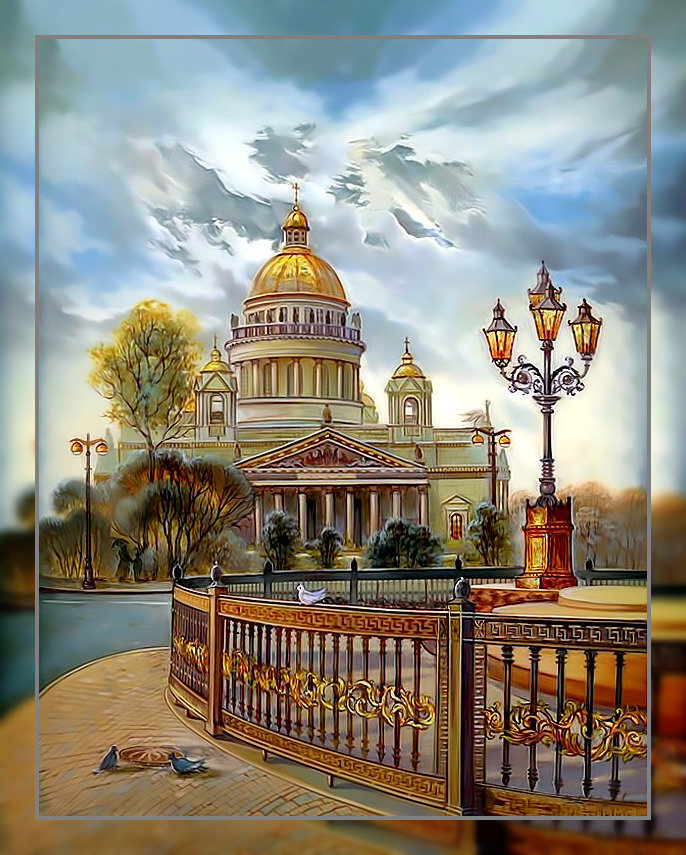 Городской пейзаж. - собор, улица, фонарь., город, пейзаж - оригинал