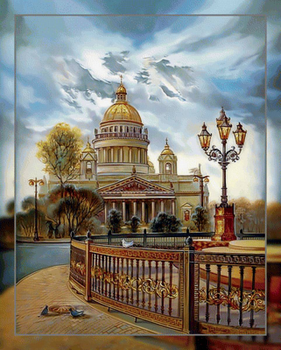 Городской пейзаж. - город, улица, пейзаж, фонарь., собор - предпросмотр