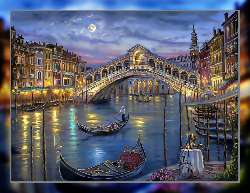 Вечерняя Венеция. - лодки., пейзаж, городской, река, вечер, канал - оригинал