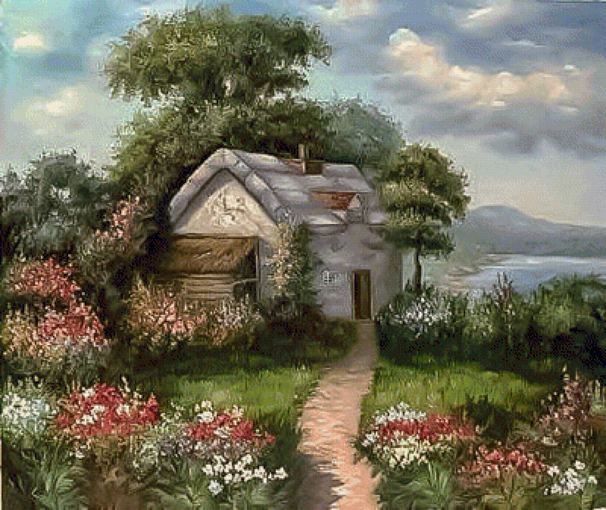 Summer Cottage. - seascape.flowers and gardens. - предпросмотр