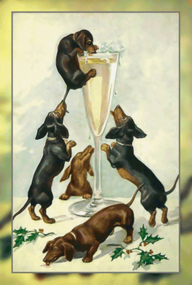 Таксочки. - бокал, рождество, такса, собаки. - предпросмотр