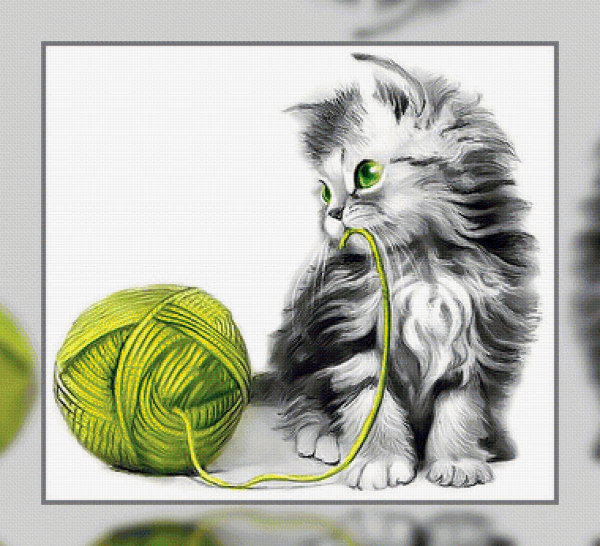 Котёнок и клубок. - клубок, котенок, нитки. - предпросмотр