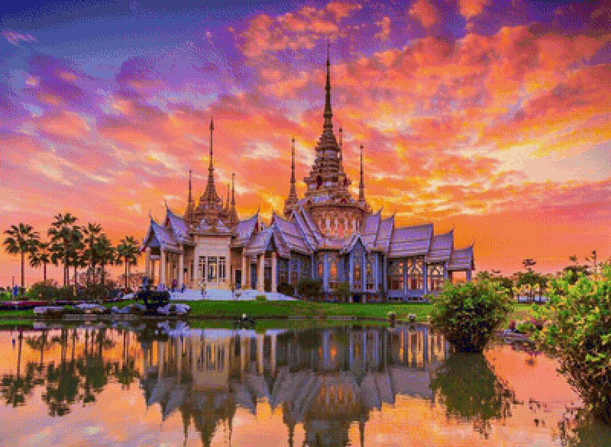 Таиланд - таиланд, озеро, дворец, закат - предпросмотр