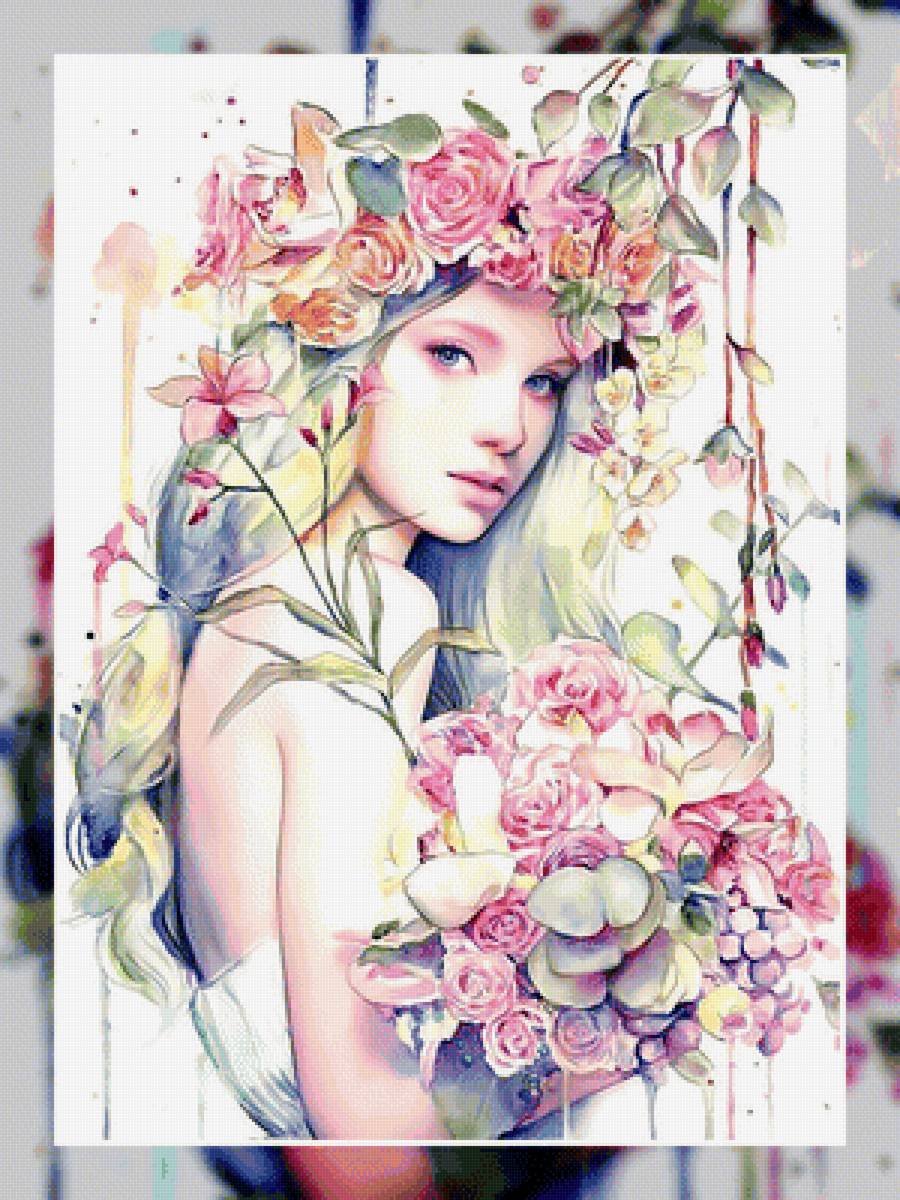Девушка в цветах. - девушка, цветы. - предпросмотр