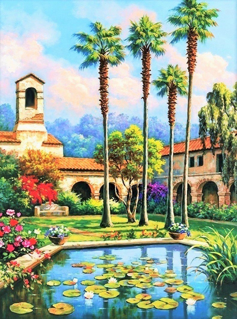 Дворик - цветы, природа, дворик - оригинал