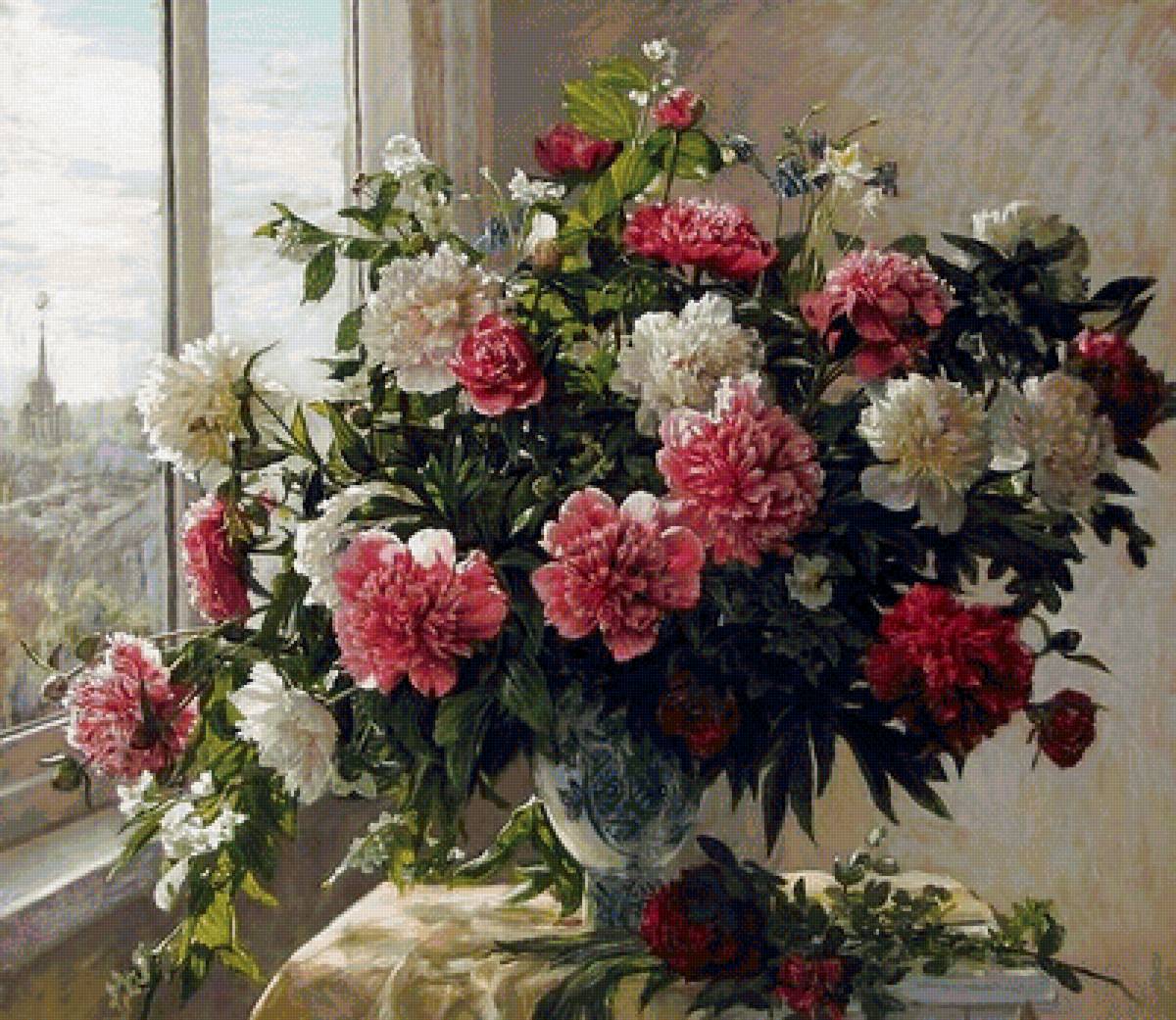 цветы - букет.пионы.окно. - предпросмотр