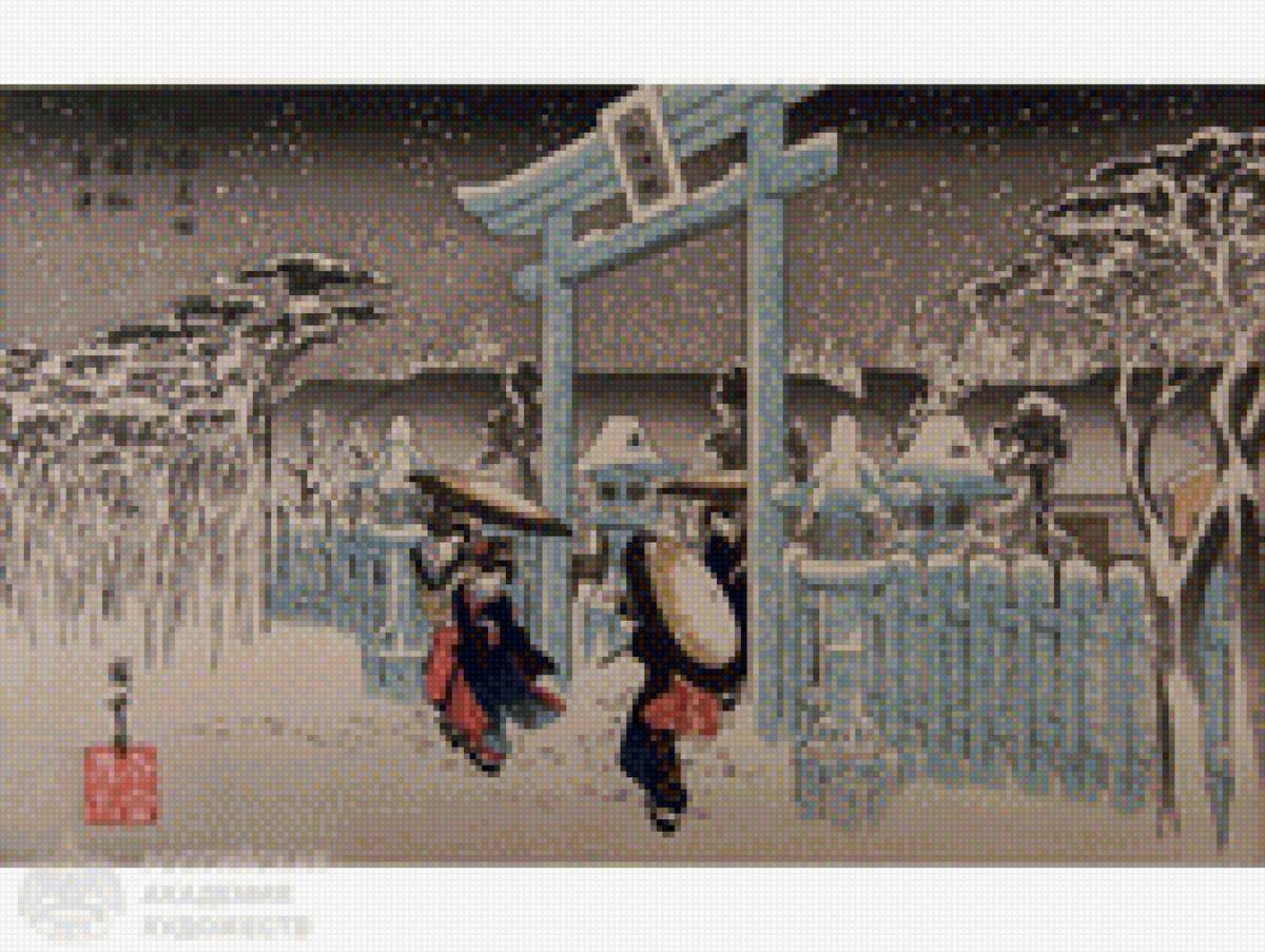 Японская гравюра - зима, япония - предпросмотр