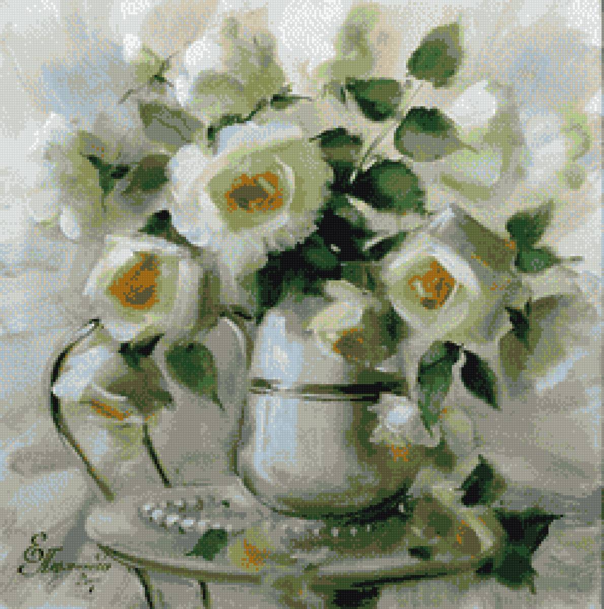 белые розы - букет, розы. натюрморт - предпросмотр