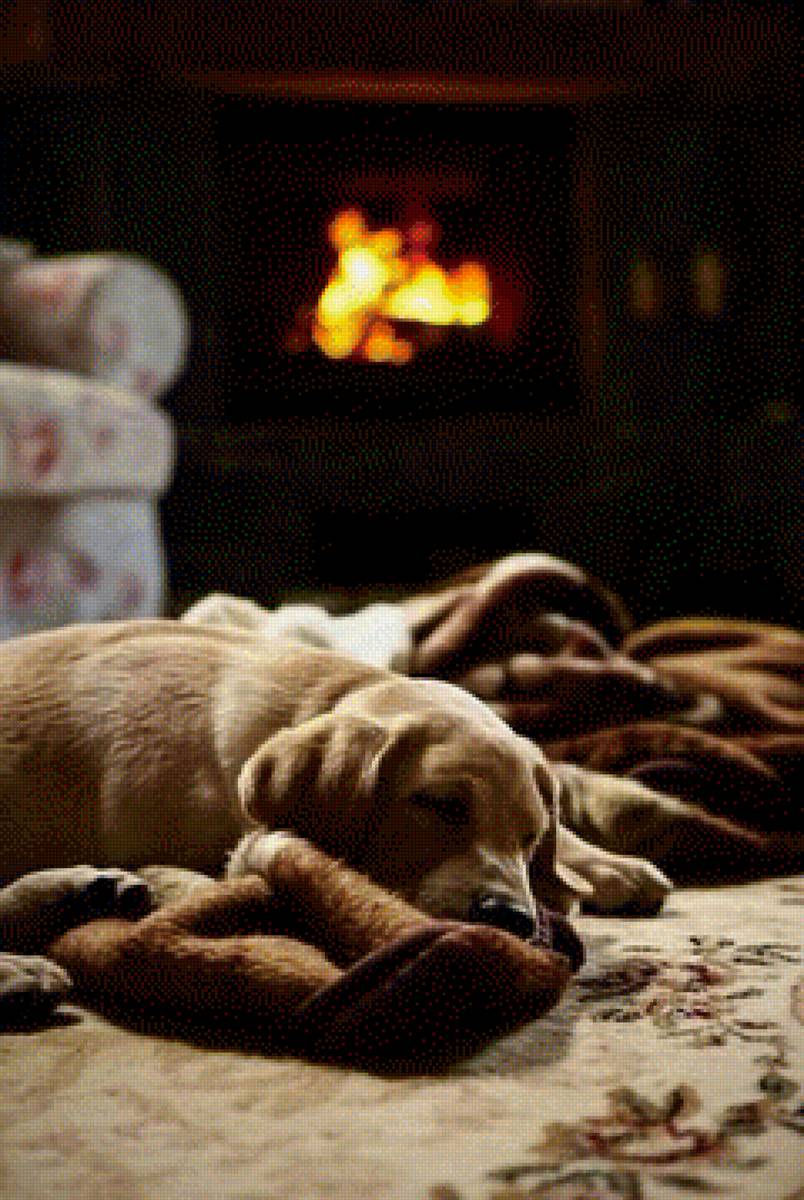 Добрых снов - дом, уют, собака, камин - предпросмотр